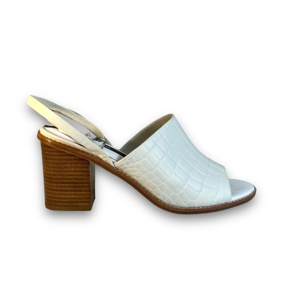 MATT BERNSON White leather Croc Embossed Ankle strap Peep Toe Mules SZ 10 - Picture 1 of 16